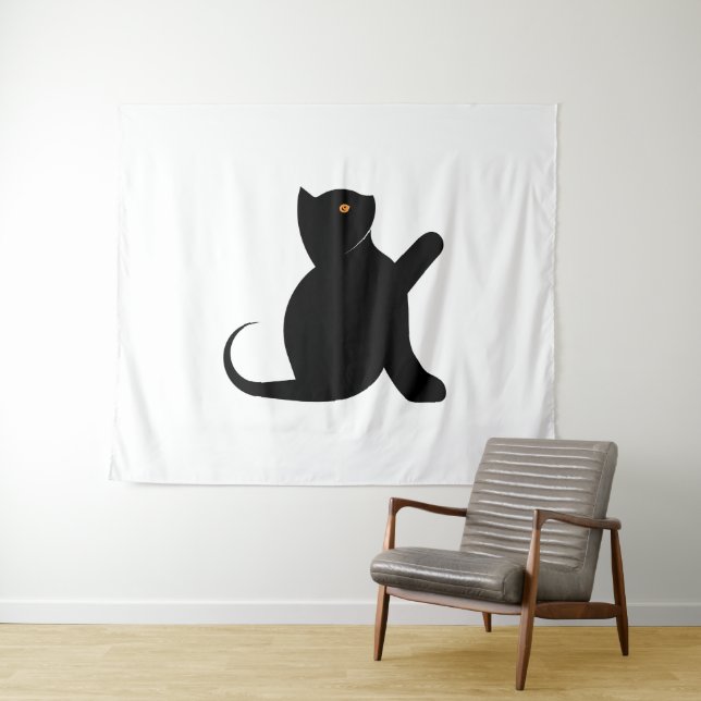 Tenture Cat dit bonjour (En situation (horizontale))