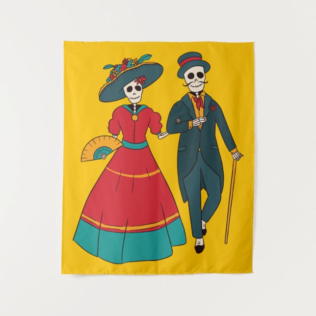 Tenture Catrina Couple Mexicaine Journée Des Morts (Devant)