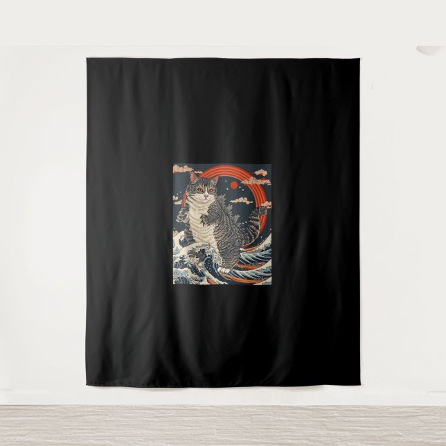Tenture Catzilla Chat Art Japonais Dons De Chat Drôle Pour (Devant)