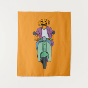 Tenture Cavalier Citrouille sur Scooter Menthe
