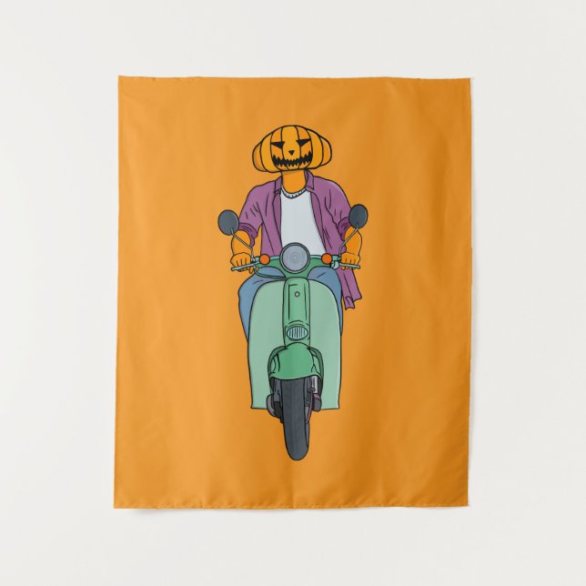 Tenture Cavalier Citrouille sur Scooter Menthe (Devant)