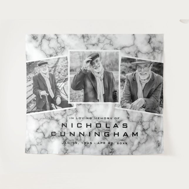 Tenture Célébration de la vie Marbre noir blanc Trois phot (Devant (Horizontal))