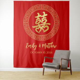 Tenture Cercle double bonheur mariage chinois toile de fon