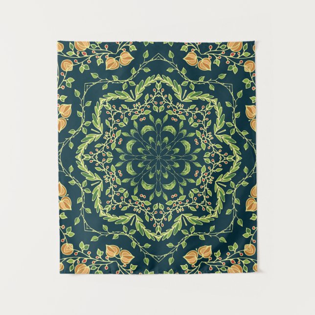 Tenture Cercle floral motif avec fleurs, branches, feuille (Devant)