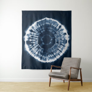 Tenture cercle Main-teint de shibori de bleu d'indigo