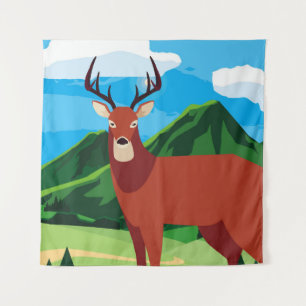 Tenture Cerf heureux saison d'automne plat animal, art, un