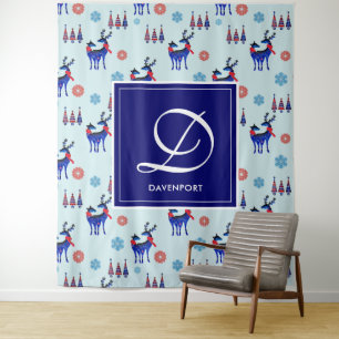 Tenture Cerfs, Arbres de Noël, et Snowflakes avec Monogram