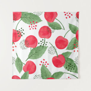 Tenture Cerise Berries Vintage, Aquarelle Sans Fil.