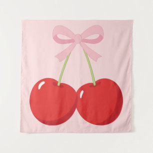 Tenture Cerises Rouges avec Ruban Rose Coquette Cottage Ch