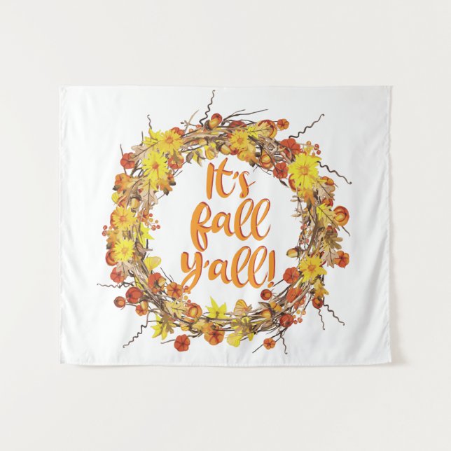 Tenture C'est automne Y'all Orange Feuilles d'automne (Devant (Horizontal))