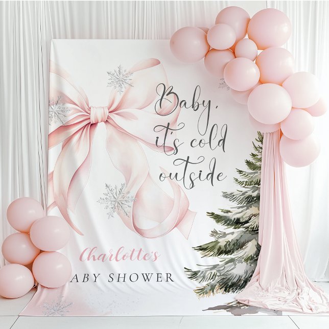 Tenture C'est Froid Dehors Baby Shower Rose Ruban Rose (Créateur téléchargé)