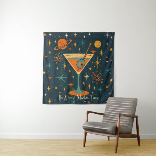 Tenture C'est l'heure du Martini Atomique Étoiles Cosmique