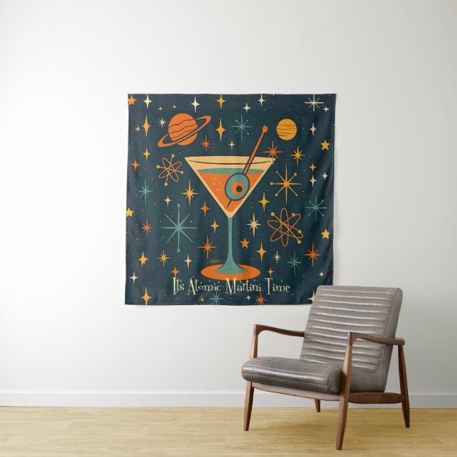 Tenture C'est l'heure du Martini Atomique Étoiles Cosmique (En situation)