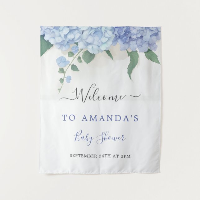 Tenture C'est un garçon, Hydrangea Blue, Baby Shower botan (Devant)