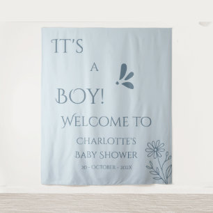 Tenture C'est un garçon ! Minimalisme Baby Shower Bleu Pas