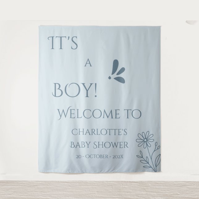 Tenture C'est un garçon ! Minimalisme Baby Shower Bleu Pas (Devant)