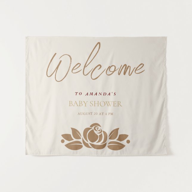 Tenture C'est une fille Shower de Bébé Floral Or Blanc (Devant (Horizontal))