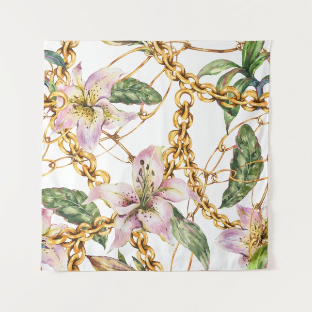Tenture Chaînes d'or et Lys royaux : Elégance de l'aquarel (Devant)