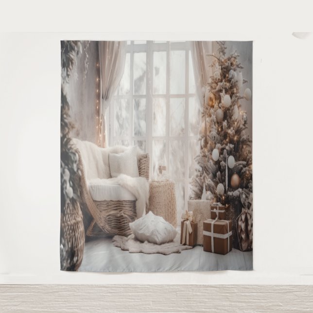 Tenture Chaise confortable, Fenêtre neigeuse & Arbre éléga (Devant)