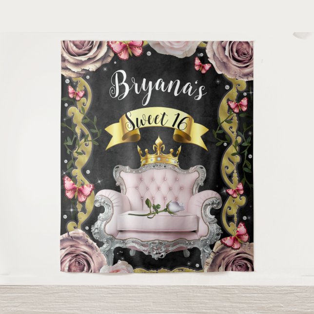 Tenture Chaise rose Rose Papillons photo fond (Devant)