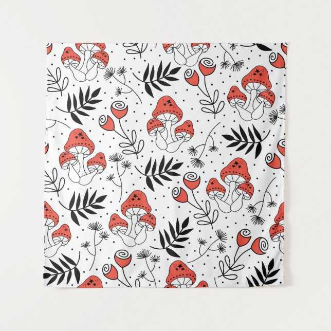 Tenture Champignons champignon : Nature Line Art (Devant)