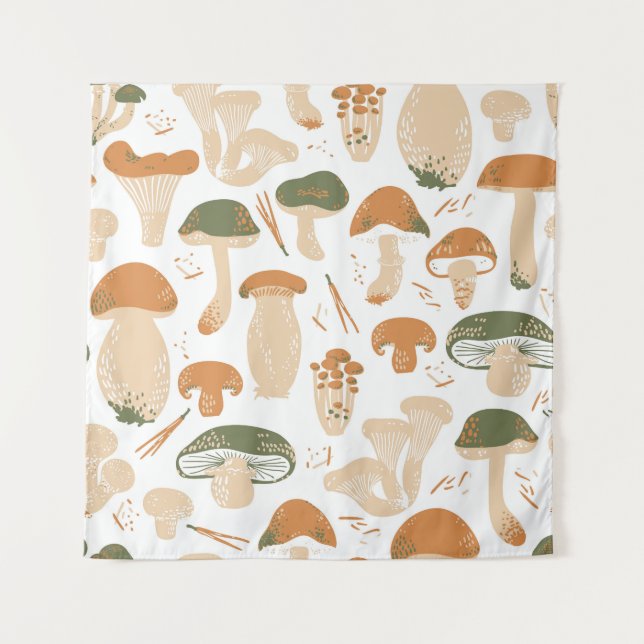 Tenture Champignons comestibles Linocut Motif Vintage (Devant)