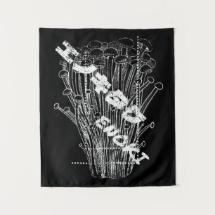 Tenture Champignons Enoki blanc Lettres japonaises Fungus 