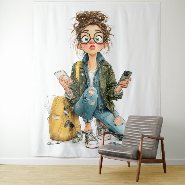 Tenture Chaos Whimsical Tech-Overload Girl (En situation)