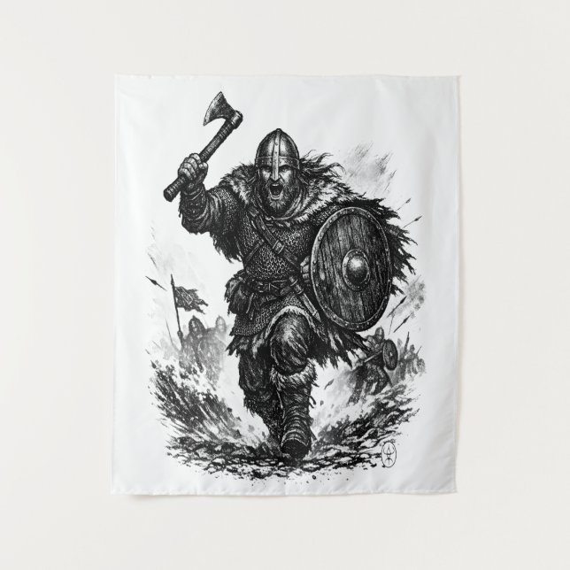 Tenture Charge de guerrier Viking - Bataille d'encre (Devant)