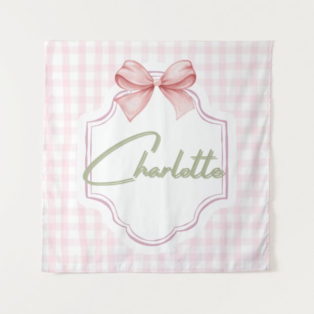 Tenture Charlotte Personnalisée Pink Bow & En vichy Print (Devant)