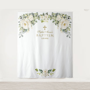 Tenture Charme Blanc Floral Baptême Girl Photo Booth Prop