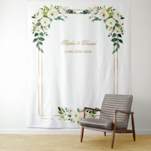 Tenture Charme Blanc Floral Gold Frame Photo Booth Arrière