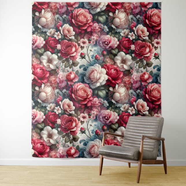 Tenture Charme floral de rose intemporel (En situation)