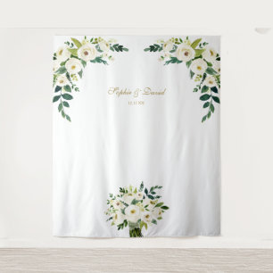 Tenture Charme Fond de photomaton de mariage floral blanc