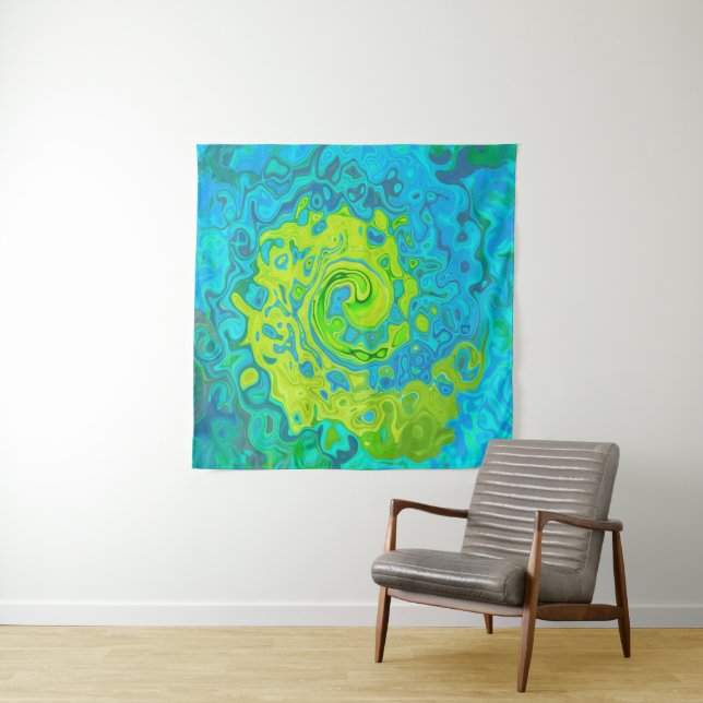 Tenture Chartreuse Groovy et Tourbillon de Liquide Aquamar (En situation)