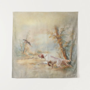 Tenture Chasse à la bécasse avec setter anglais en forêt, 