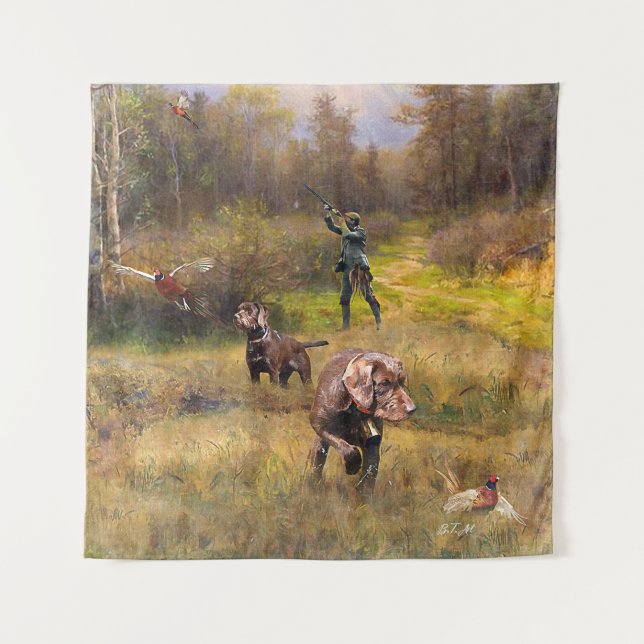 Tenture Chasse au faisan avec un Poudelpointers (Devant)