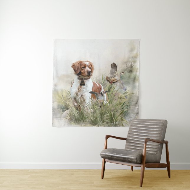Tenture Chasse avec un chien breton, Art (En situation)