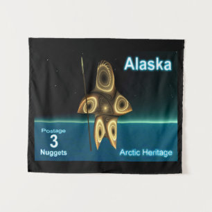 Tenture Chasseur inuit fractal - Timbre-poste d'Alaska