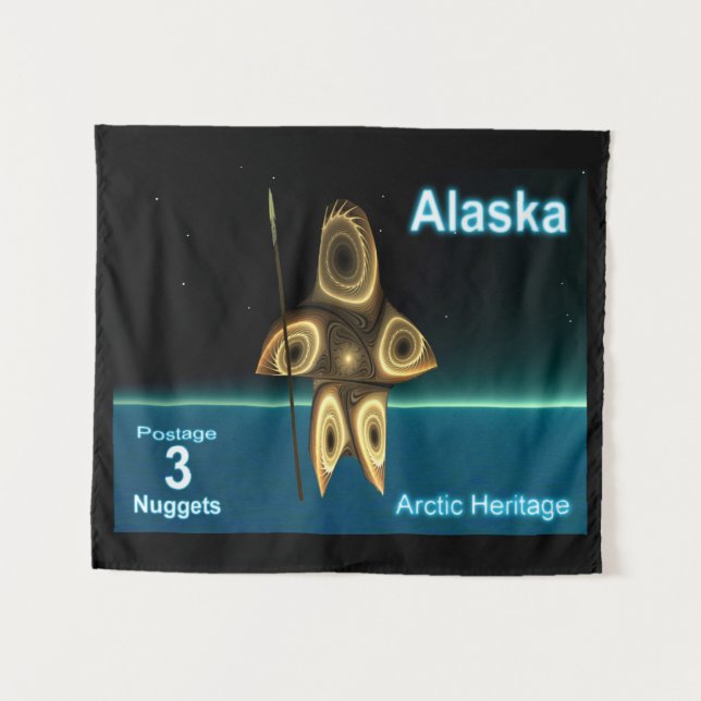 Tenture Chasseur inuit fractal - Timbre-poste d'Alaska (Devant (Horizontal))