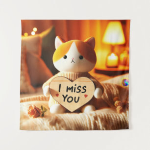 Tenture Chat adorable peluche avec message de coeur
