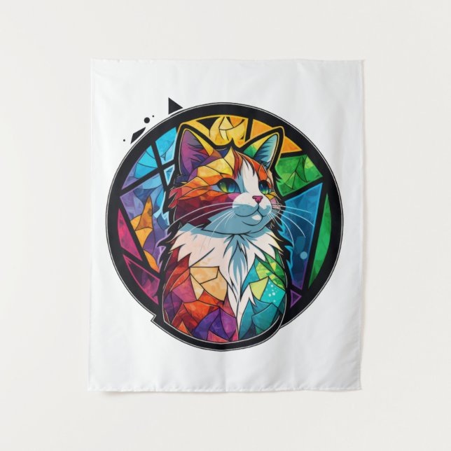 Tenture Chat Animal Portrait Vitrail Faune Animaux Animaux (Devant)