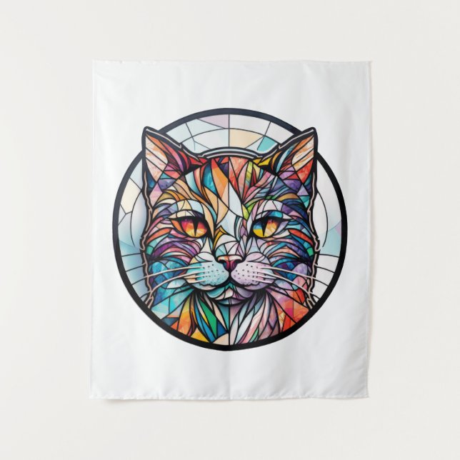 Tenture Chat Animal Portrait Vitrail Faune Animaux Animaux (Devant)