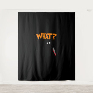 Tenture Chat assassin avec couteau sanglant Ca noir meurtr