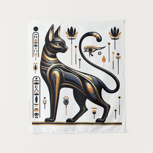 Tenture Chat Bastet égyptien - Art doré mystique (Devant)