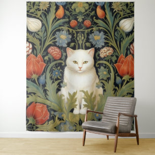 Tenture Chat blanc Art nouveau dans le jardin