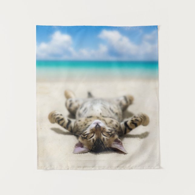Tenture Chat bronzage à la plage (Devant)