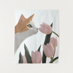 Tenture Chat Curieux Floral de Printemps