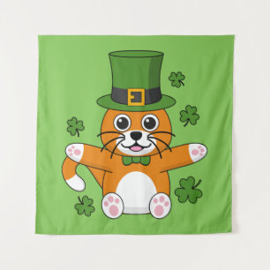 Tenture Chat de la Saint Patrick avec dessin Shamrock