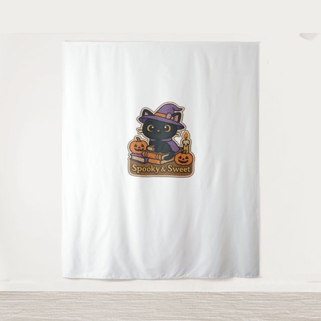 Tenture Chat d'Halloween avec Livres Magiques - Em Éffraya (Devant)